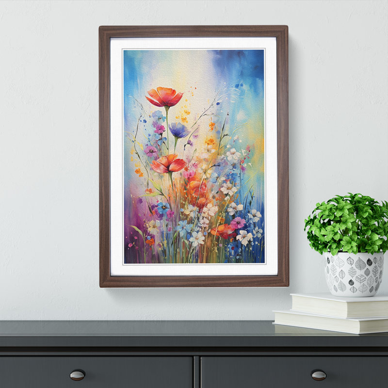 Wildflowers Abstract - Framed Print, 46cm H x 34cm W x 2cm D, Walnut