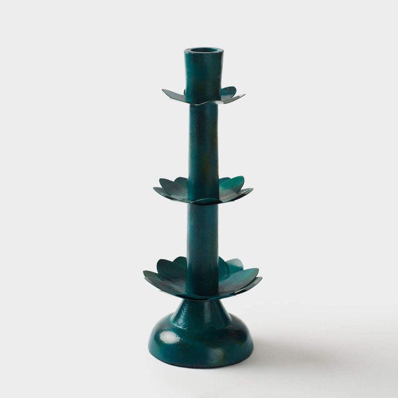 Bougeoir de table en métal, Vert, H 11 po x l 5 po x P 5 po