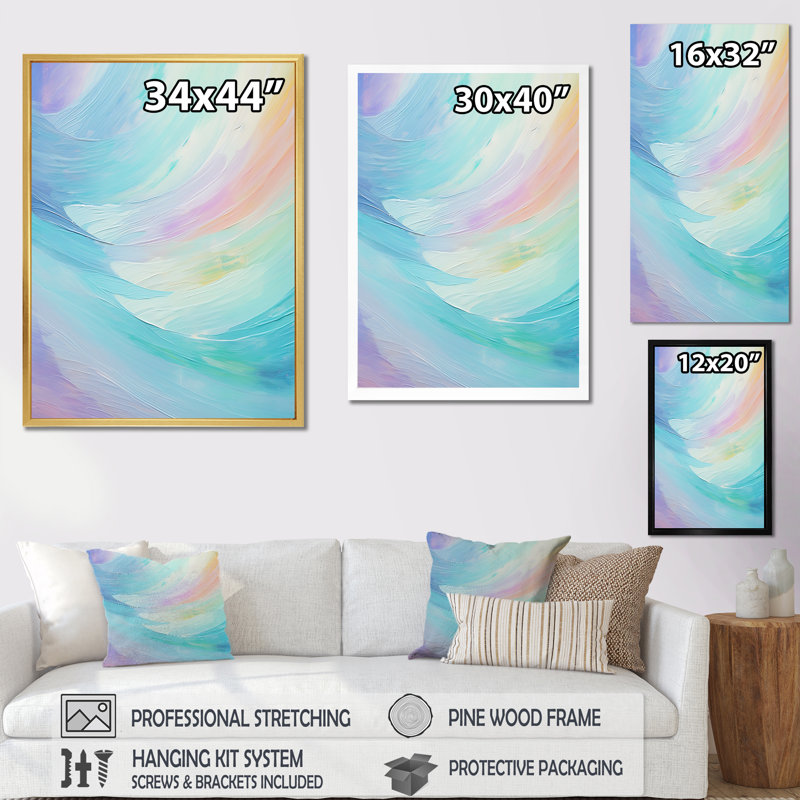 Doux arc-en-ciel cyan doux - formes abstraites, art mural, salon, H 40 po x l 30 po x P 1,5 po, Toile tendue