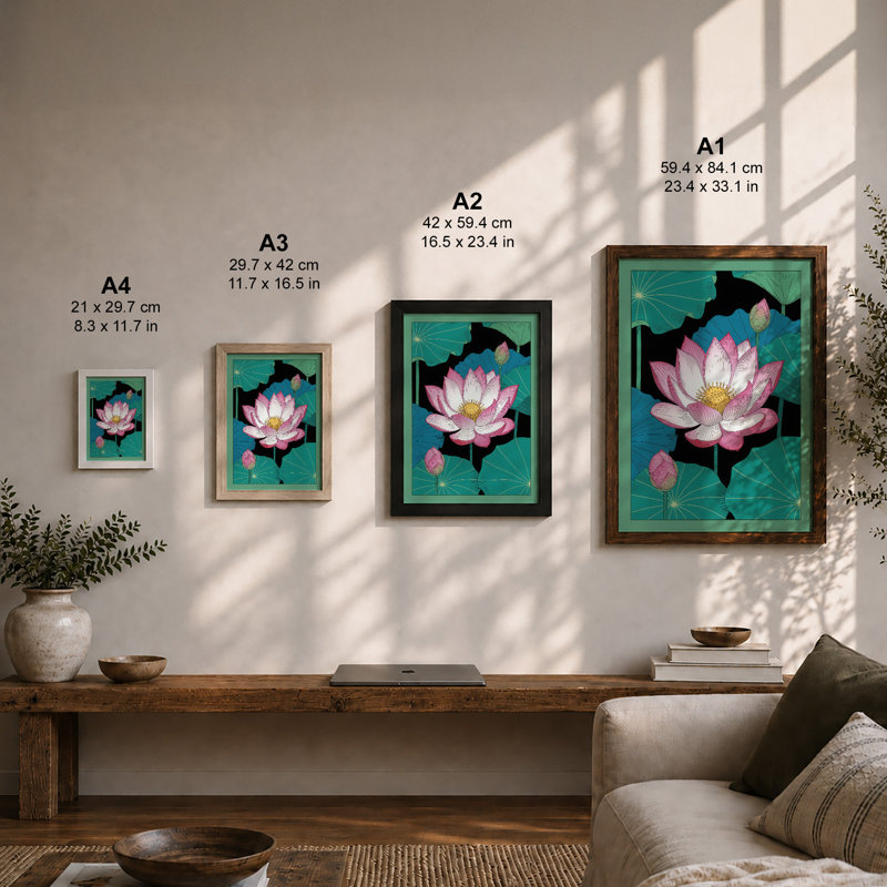 Lotus in Bloom Botanical - Framed Print, Unframed, A3 - 42.0 x 29.7 cm