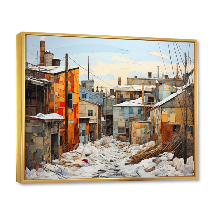 Winter Warehouse Palette II sur toile, H 12 po x l 20 po x P 1 po, Cadre flottant doré