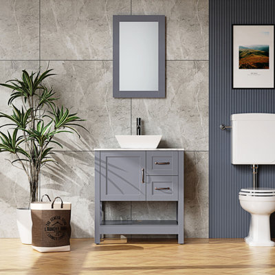 Ensemble de meuble-lavabo et lavabo à motif de marbre avec drain