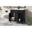 Meuble-lavabo 36 po avec lavabo, meuble autoportant noir avec cuve en céramique, cadre en bois aggloméré et en bois massif, tiroir supérieur rabattable, portes à fermeture en douceur, 2 tiroirs de rangement, poignées dorées-225985330