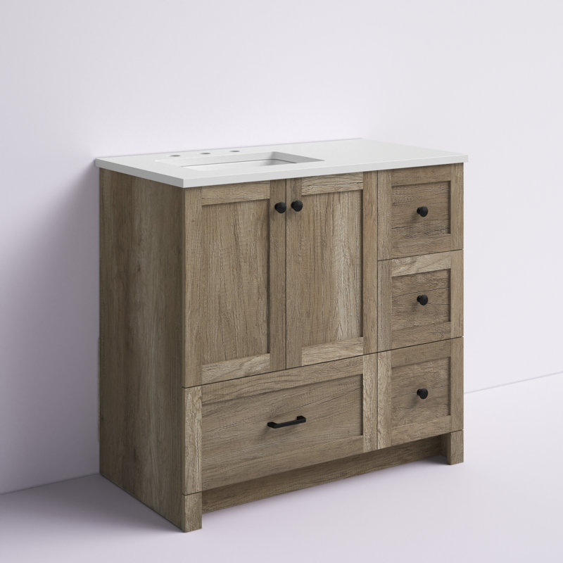 Soma 36'' Single Bathroom Vanity with Engineered Marble Top, Natural Oak