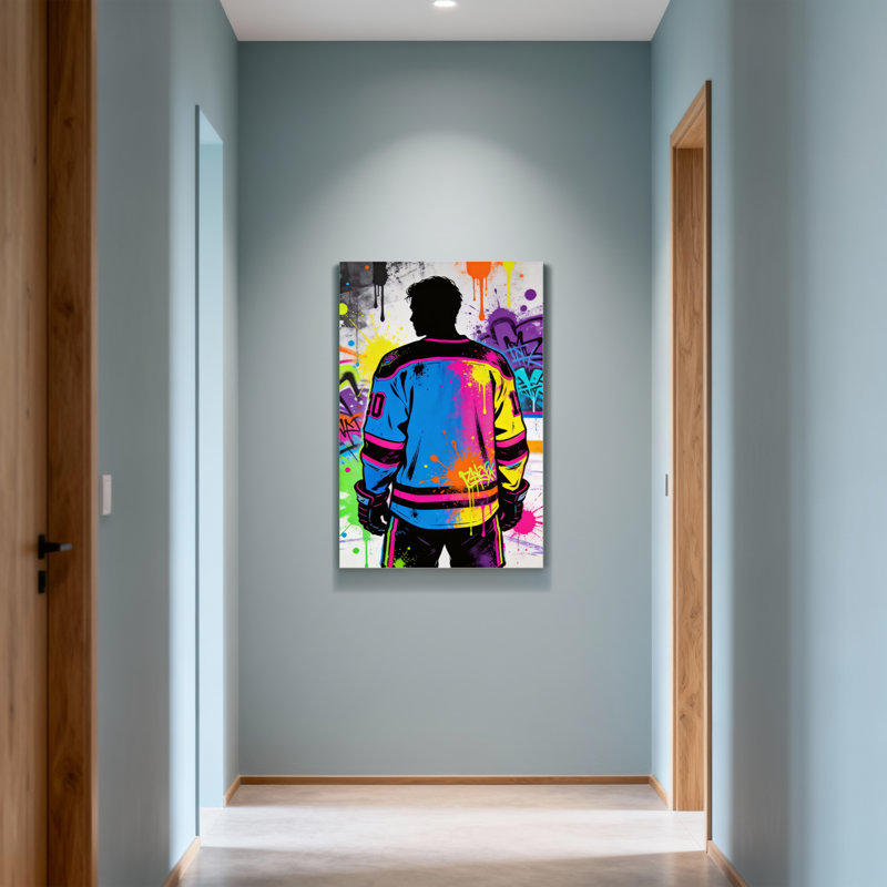 Abstrait coloré, impression de hockey sur graffiti, H 36 po x l 24 po
