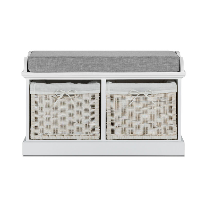 Bastogne Polyester Blend Upholstered Storage Bench, White, Grey, White