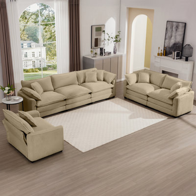 Canapé modulaire en velours côtelé brun clair - 6 places. Il respire la classe et le confort. Coussins à double couche. Parfait pour les salons, les aires de jeux. Assemblage facile surdimensionné en velours côtelé. Offre une détente. Tissu luxueux