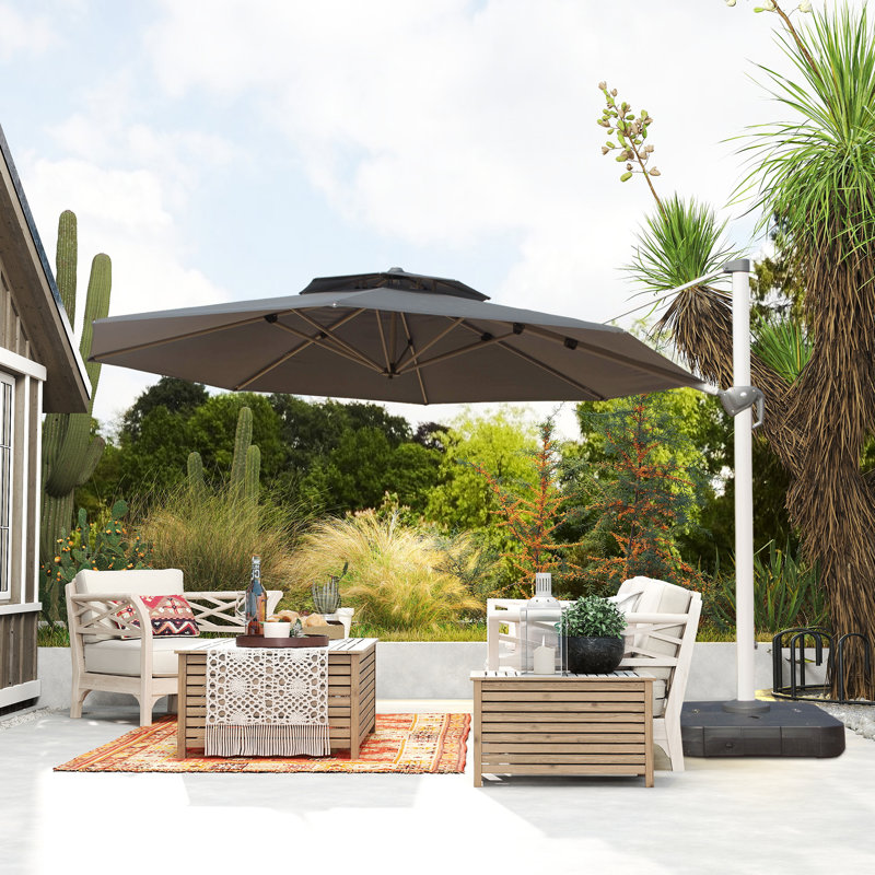Parasol en porte-à-faux rond 13 pi, H 107 po x l 118 po x P 118 po, Gris