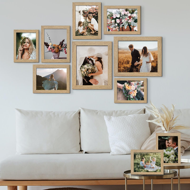 Ensemble de 10 cadres photo, collage de cadres muraux Gallery, Grain de bois naturel