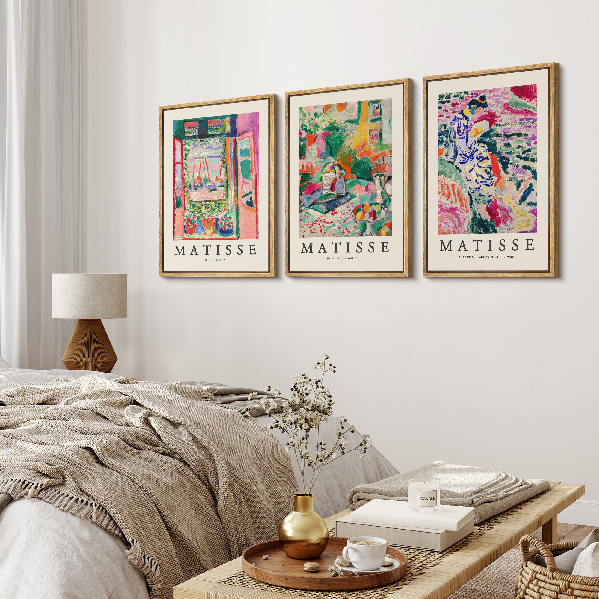 Classical Artwork French Floral Window Girl Woman Colorful Abstract Still Life - Canvas 3 Pieces Henri Matisse Print