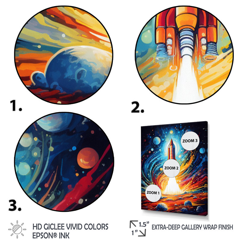 Rocketship Stellar Voyage III - salon d'art mural Rocketship, H 44 po x l 34 po x P 1,5 po, Cadre photo noir