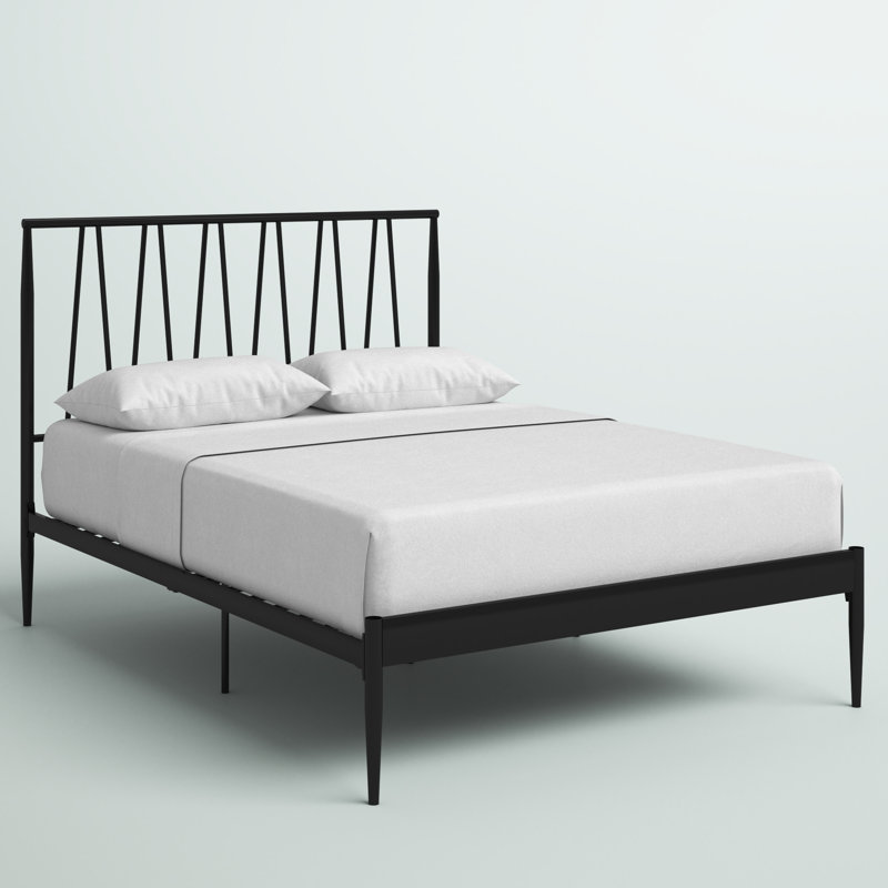 Black Metal Queen Bed Frame with Geometric Headboard