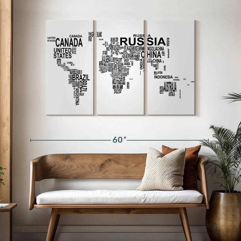 Aliaz Text World Map, 32" H x 50" W