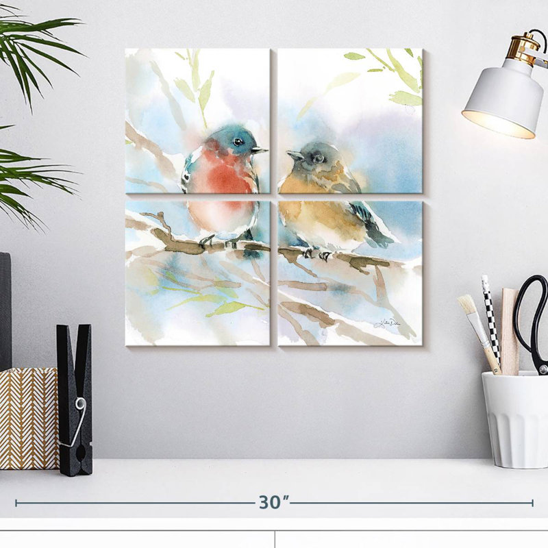 Paire d'oiseaux bleus Brampt au printemps, H 18 po x l 18 po