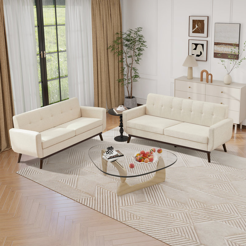  Loveseat And Sofa Set, 2 - Piece Tufted Upholstered Living Room Set, Beige
