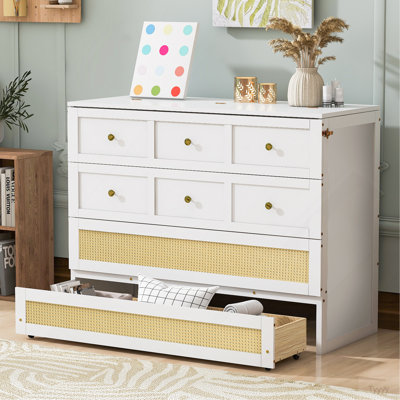 Lit escamotable double avec grands tiroirs, blanc