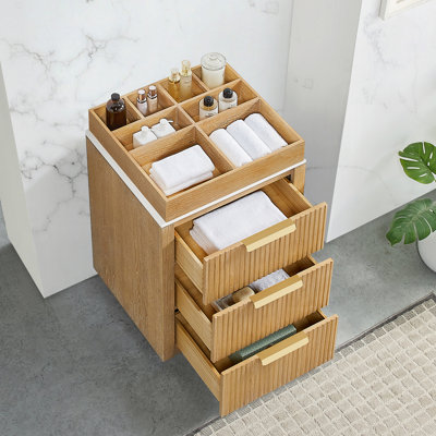 Santarem 24 po Armoire de rangement en bois massif gris cendré délavé pour salle de bain et salon