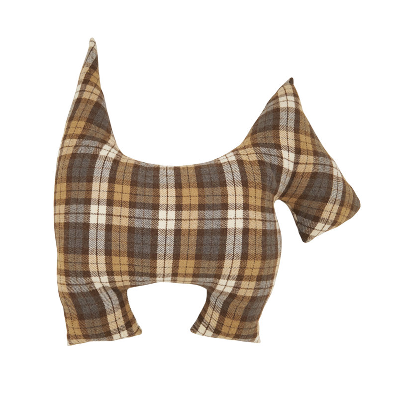 Plaid Scotty Dog Poly Filled Throw Pillow