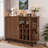 Fluted Liquor & Coffee Bar Cabinet With 6 Wine Racks, 3 Glass Holders, 1 Large Storage Drawer And 4 Hidden Side Storage Compartments-1984199898
