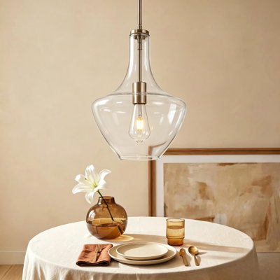 Meltzer 1 - Light Chrome Glass Pendant Light for Dining Room