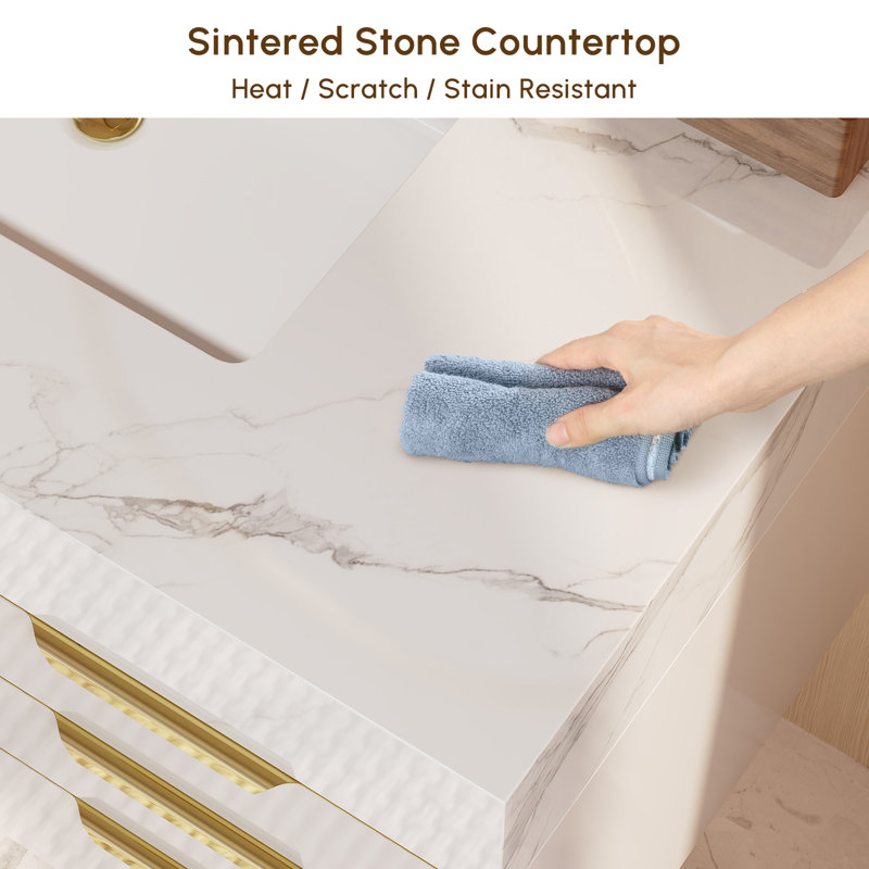 Aro Series Bathroom Vanity Set 35.4" Floating Stone Bathroom Vanity With Sink, White