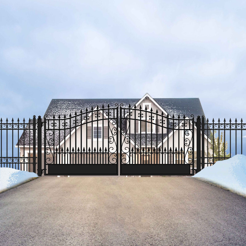 Automated Steel Dual Swing Driveway Gate and Gate Opener Complete Kit – Venice Style, 6' H x  16' W