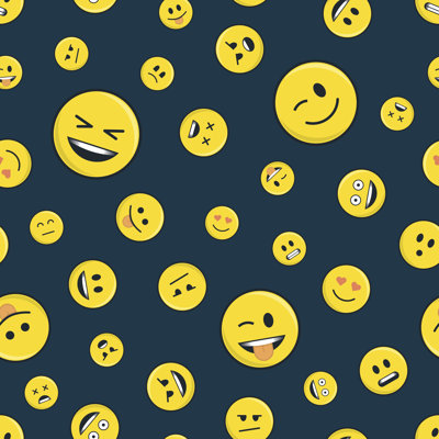 Emoticon Seamless Pattern On Dark. - Wrapped Canvas Print