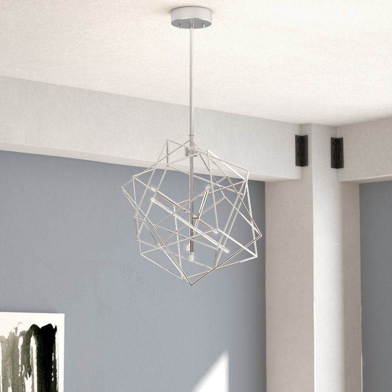 Lustre géométrique unique à 7 lumières Ezo, Chrome