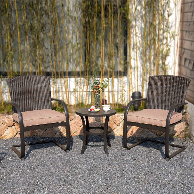 Beige Iron and Rattan Outdoor Rocking Chairs with Cushions