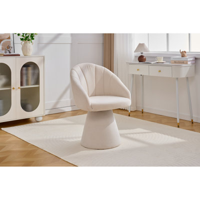 Fauteuil d'appoint 16,5 "en chenille beige pivotant à 360 ° avec dossier courbé