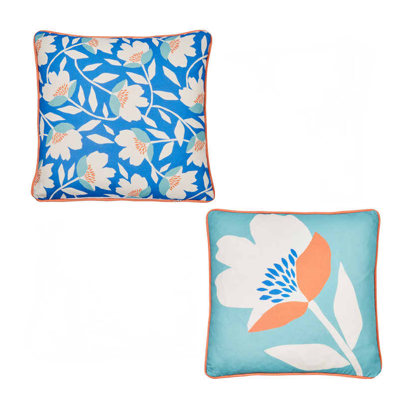 Luna Floral Square Cushion Cover, Duck Egg