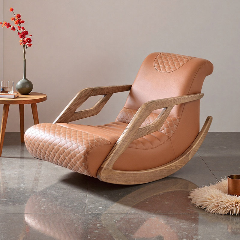 Chaise berçante simple en similicuir de salon, Brun