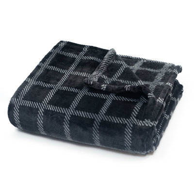 Jeté en molleton - 50 x 60 pouces - Motif de fenêtre moderne - Doux chaleur - Noir