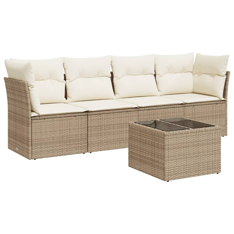 Ensemble de canapé de jardin en rotin PE beige, acier thermolaqué Vidaxl, verre trempé