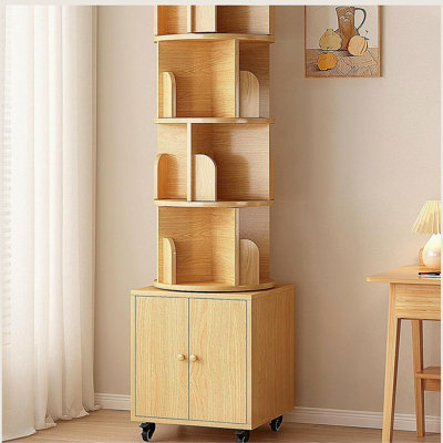 Rotating Bookshelf, 360 Degree Display 5 Tier Corner Bookshelf with Drawer, Floor Standing Bookcase Storage Rack, Wood Narrow Book Shelf Organizer