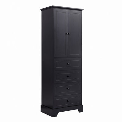 Armoire de rangement avec 2 portes et 4 tiroirs pour salle de bain, bureau, tablette réglable, panneau de fibres à densité moyenne avec finition peinte