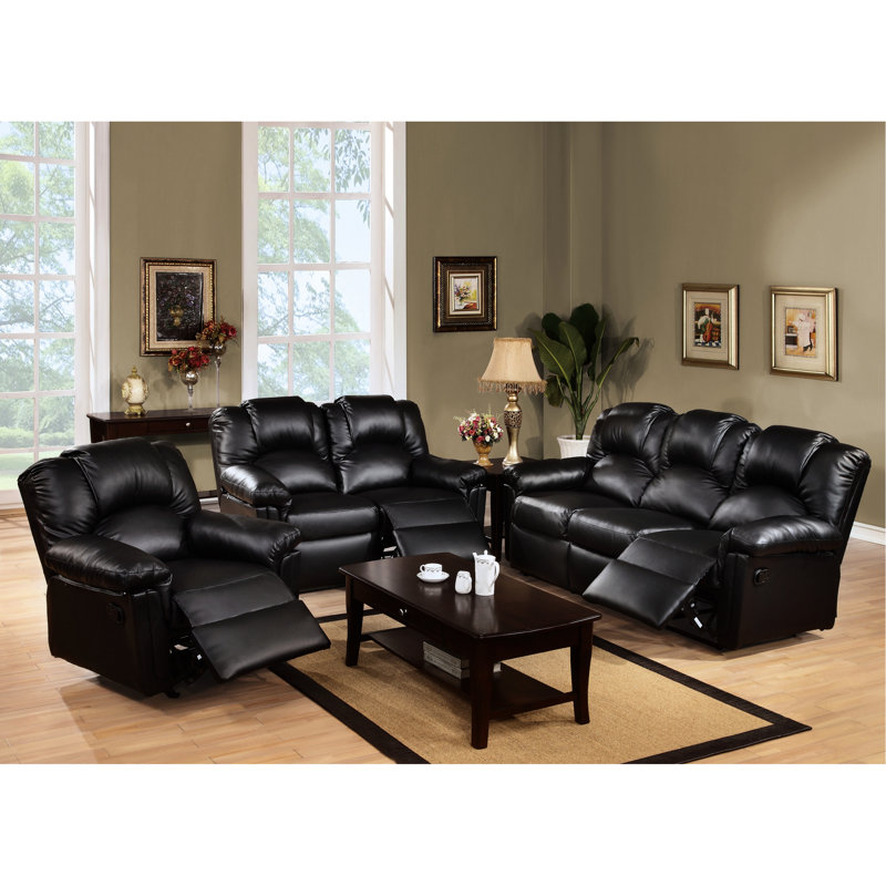 Chaise de salon en cuir reconstitué noir - Fauteuil inclinable contemporain avec support supplémentaire pour un rembourrage de soutien