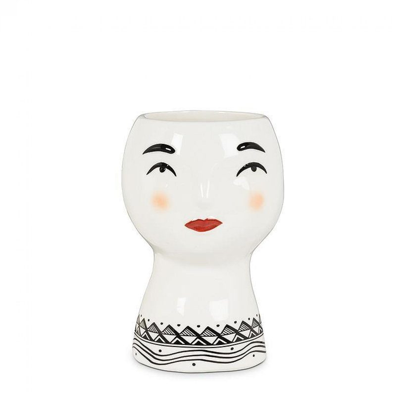 Abstract Faces Vase, Black;White;red, 3.5" H x 3.5" W x 6" D