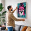 Magenta Fox Head Modern 1 Piece Wrapped Canvas Wall Art-197599556-197599576