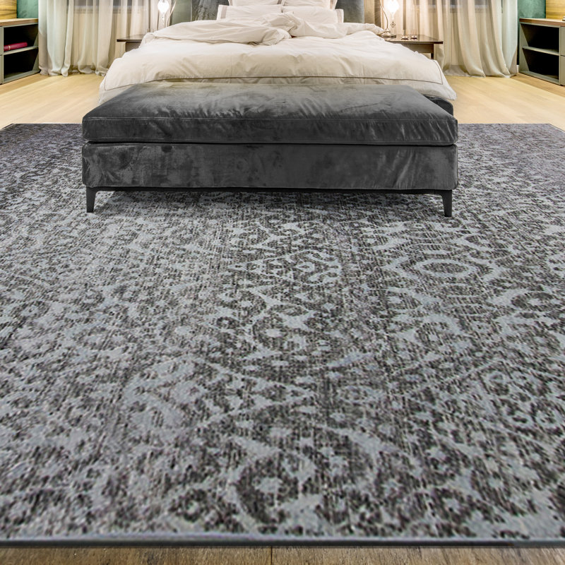 Ikat Area Rug in Light Blue/Black, Rectangle 9' x 12'