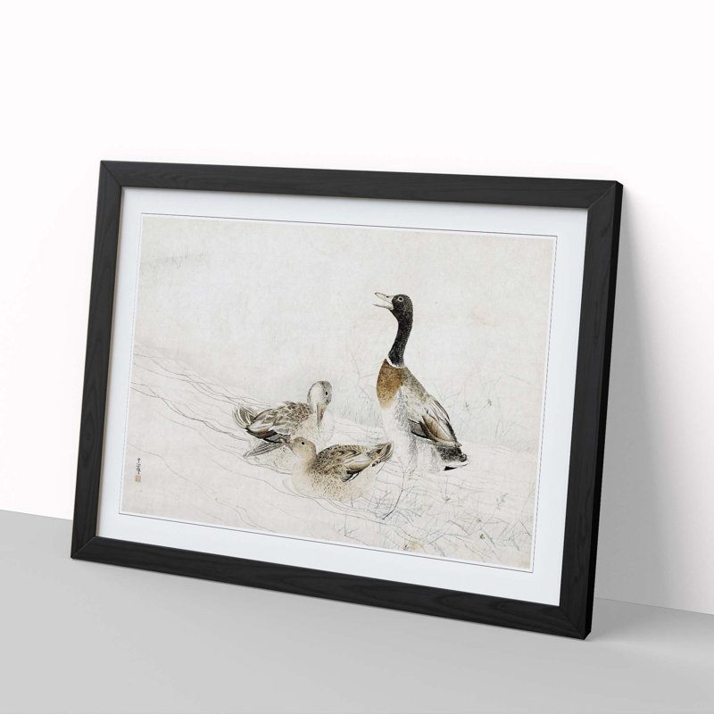 Ducks at the Water by Matsumura Goshun - Picture Frame Painting Print, 27cm H x 36cm W x 2cm D, Black Framed