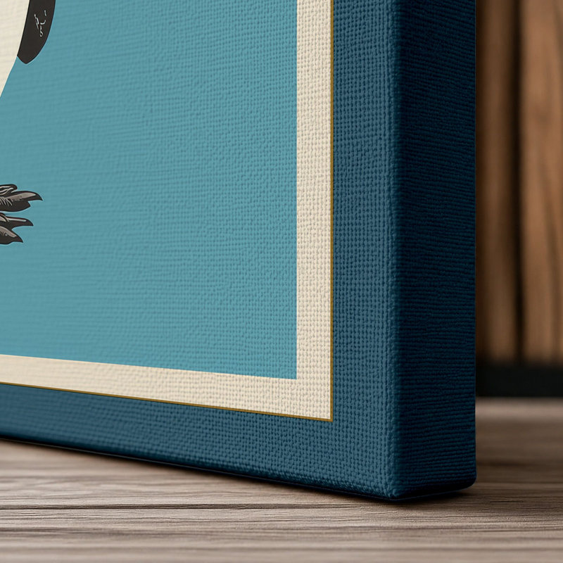 Standing Penguin Minimalist - Wrapped Canvas, 30x20 - 76.2 x 50.8 cm, Teal Border