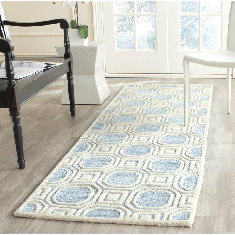 Mist Blue Hand-Tufted Wool Geometric Area Rug