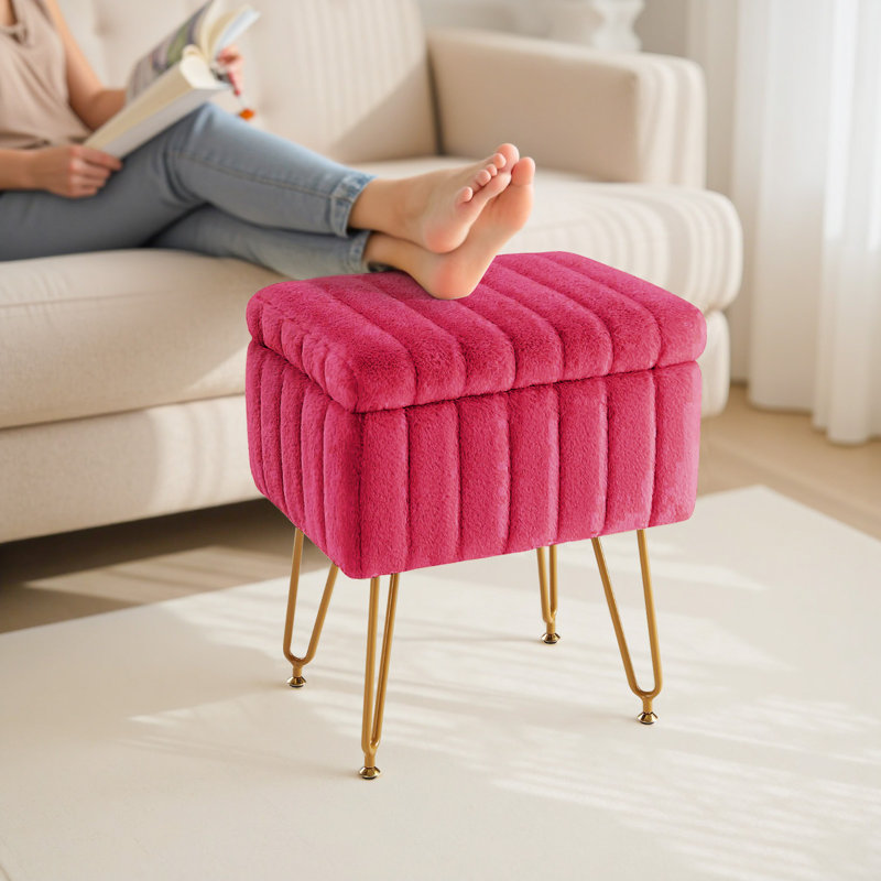 Tabouret de coiffeuse moderne avec 4 pieds en métal et rangement, repose-pieds multi-usage pour chambre de maquillage