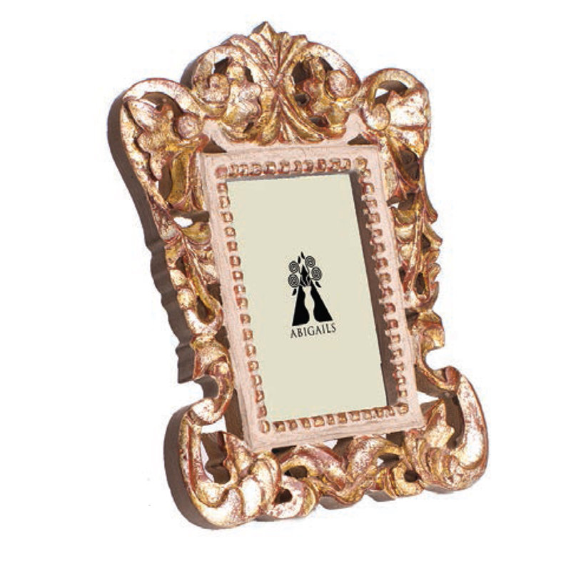 Antiqued Gold and Wood Tabletop Photo Frame, 11" x 8"