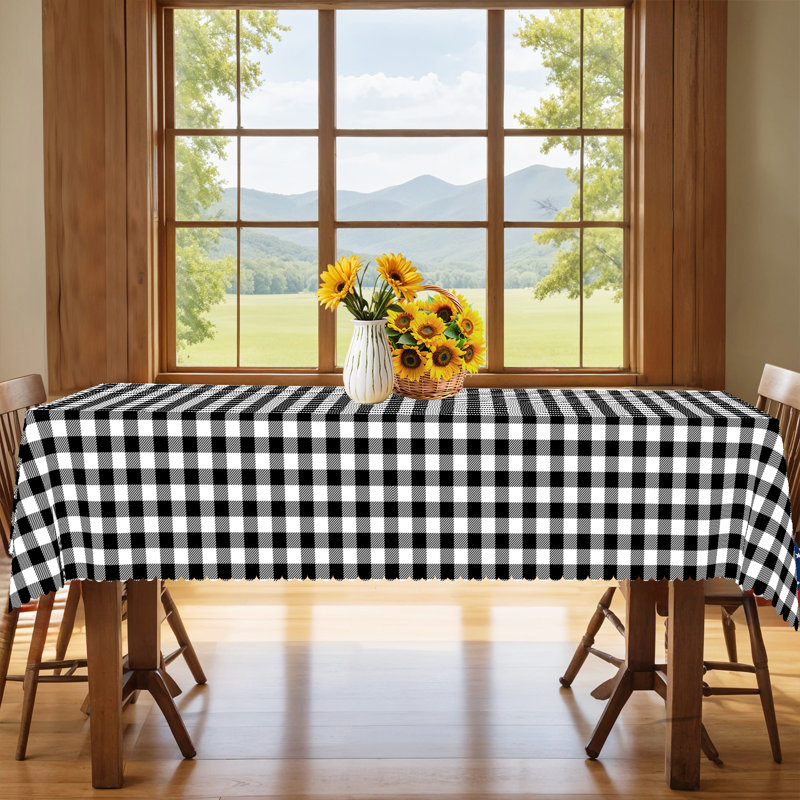 Checkered Tablecloth 152x220cm Rectangular Black-and-White Check Pattern Party Picnic Dinner Decorative Table Cover