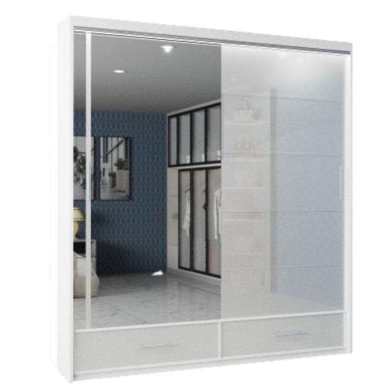 Desilets 2 Door Manufactured Wood Wardrobe, White, 220 cm H x 66 cm W x 150 cm D