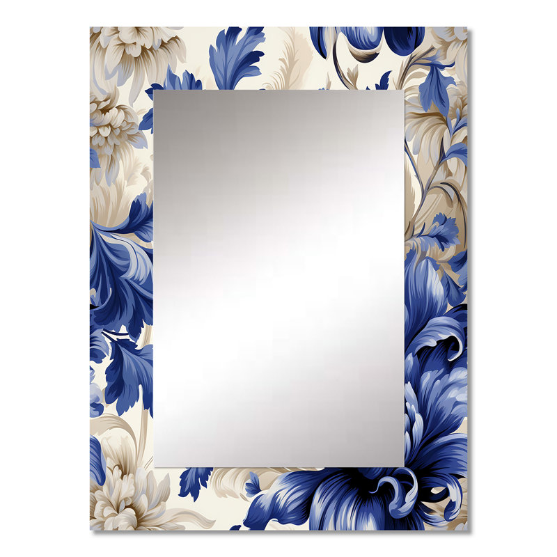 Motif victorien brocart bleu cobalt Kirk - miroir floral, miroir mural décoratif floral, impression d'art en métal