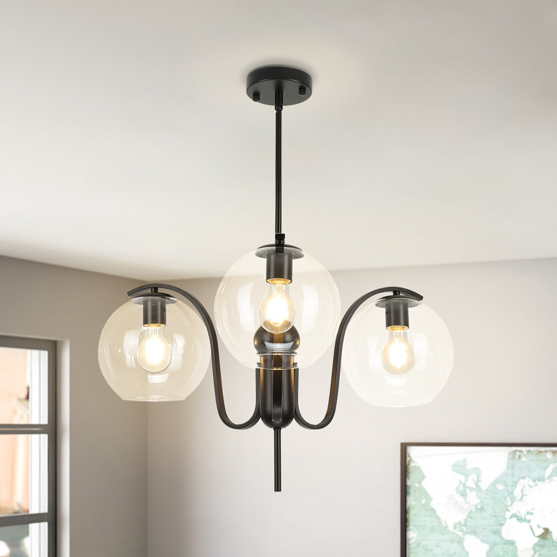 3-Light Adjustable Height Chandelier with Glass Shades