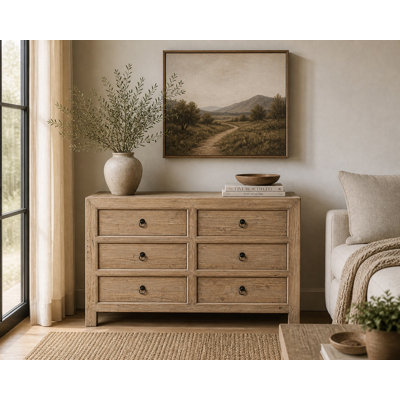 6-Drawer Chest 53Wx18Dx40H Weathered Natural Solid Pine